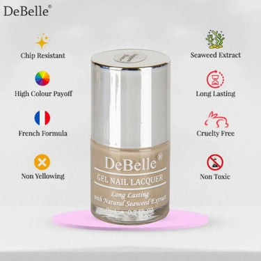 DeBelle Gel Nail Polish Moonstone Bloom (Grey Taupe Nail Paint)|Non UV - Gel Finish |Chip Resistant | Seaweed Enriched Formula| Long Lasting|Cruelty and Toxic Free| 8ml Glossy Finish